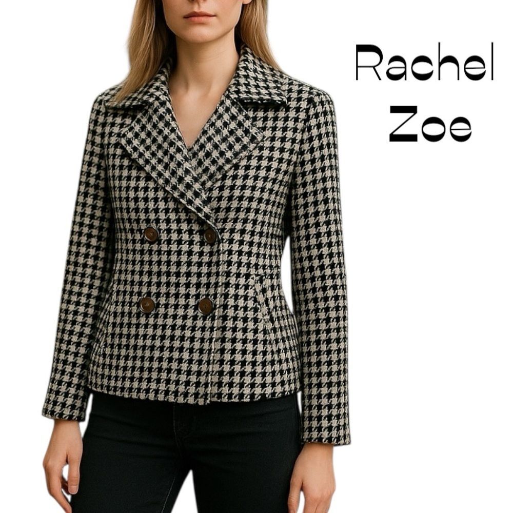 Rachel Zoe Black White Double Breasted Sweater Jacket NWT Size XS Academia